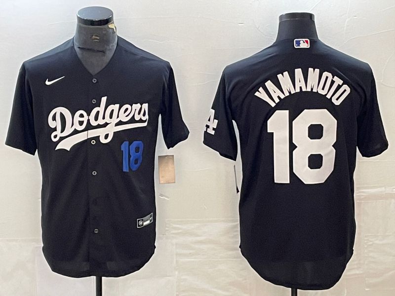 Men Los Angeles Dodgers #18 Yamamoto Black Nike Game MLB Jersey style 4